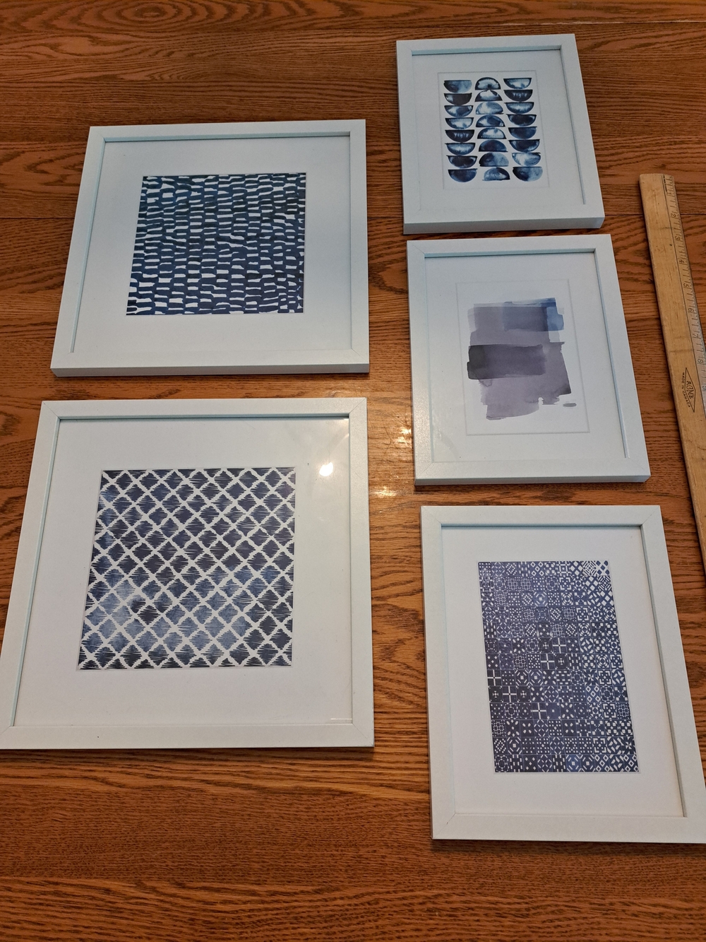 White-Framed Blue Patterned Wall Art Set - Home Art